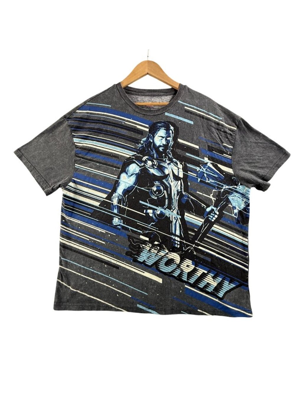 Marvel Thor Worthy Shirt Mens Large Gray Superhero Graphic Tee Avengers Comics